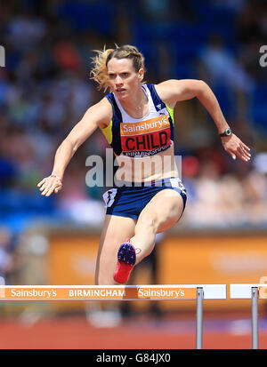 Leichtathletik - 2015 Sainsbury's British Championships - Tag 1 - Alexander Stadium. Eilidh Child (Pitreavie) tritt in der 400-m-Hürdenhitze für Frauen 1 an. Stockfoto