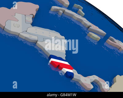 Costa Rica mit Flagge nach Vorbild der Welt hervorgehoben. 3D illustration Stockfoto