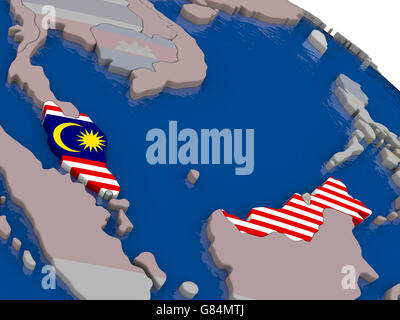 Malaysia mit Flagge nach Vorbild der Welt hervorgehoben. 3D illustration Stockfoto