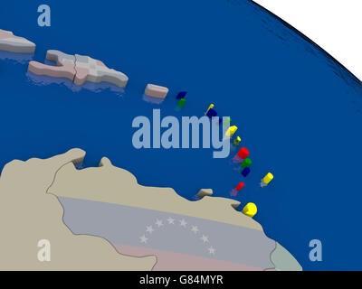 Karibik mit Flagge nach Vorbild der Welt hervorgehoben. 3D illustration Stockfoto
