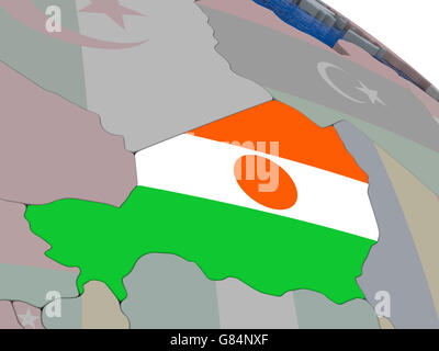 Niger mit Flagge nach Vorbild der Welt hervorgehoben. 3D illustration Stockfoto