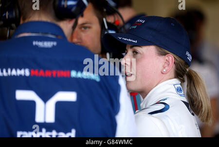 Williams' Susie Wolff während des Trainingstages für den Grand Prix von Großbritannien 2015 auf dem Silverstone Circuit, Towcester. Stockfoto