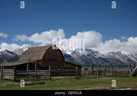 Historischen Mormone Zeile, Grand Teton National Park, Jackson Hole Valley, Wyoming, USA Stockfoto