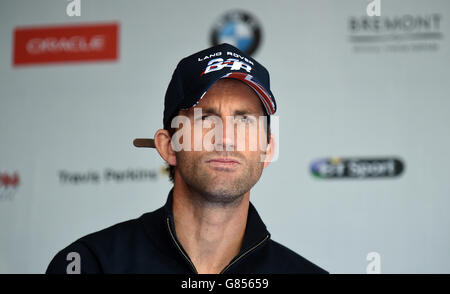 Segeln - Americas Cup - Erster Tag - Portsmouth. Sir Ben Ainslie von der Land Rover BAR während einer Pressekonferenz am ersten Tag des Americas Cup in Portsmouth, Großbritannien. Stockfoto