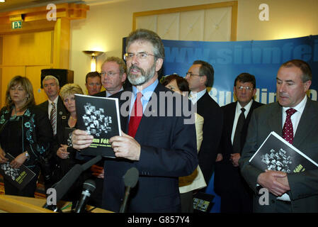 Sinn Féin Partei Wahl-Manifest-Start Stockfoto