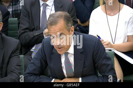 Gouverneur der Bank von England Mark Carney zeugt, Treasury Select Committee im House Of Commons, London. Stockfoto