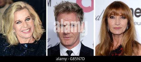 Fotos von (von links) Katie Hopkins, Gordon Ramsay und Jane Seymour. Stockfoto