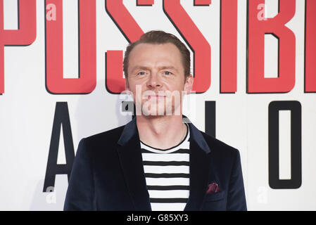 Simon Pegg bei der Mission: Impossible Rogue Nation Premiere im BFI Imax, Waterloo, London. Stockfoto