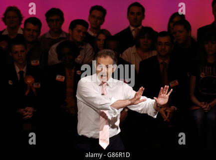 Der britische Premierminister Tony Blair hält eine Rede vor Mitgliedern und Unterstützern der Labour Party. Stockfoto
