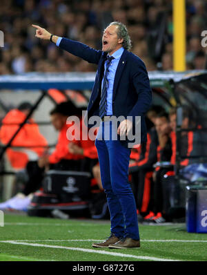 Club Brugge Manager Michel Preud'homme an der Touchline. Stockfoto