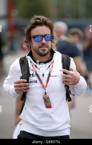 Fernando Alonso von McLaren beim Fahrerlager-Tag für den Großen Preis von Italien 2015 in Monza, Italien. Stockfoto