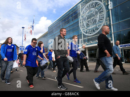 Fußball - Barclays Premier League - Leicester City / Aston Villa - King Power Stadium. Leicester City Fans vor dem Spiel der Barclays Premier League im King Power Stadium, Leicester. Stockfoto