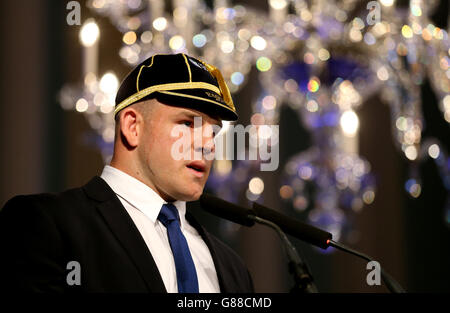 Der australische Kapitän Stephen Moore bei der Begrüßungszeremonie in den Versammlungsräumen von Bath. Stockfoto