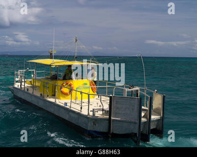 Die Semi-U-Boot bereitet auf Passagiere aus dem Big Cat auf der grünen Insel, entlang der Great Barrier Reef, in der Nähe von Cairns, q Stockfoto