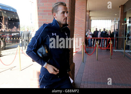 Harry Kane von Tottenham Hotspur kommt vor dem Spiel der Barclays Premier League im Stadium of Light in Sunderland an. Stockfoto