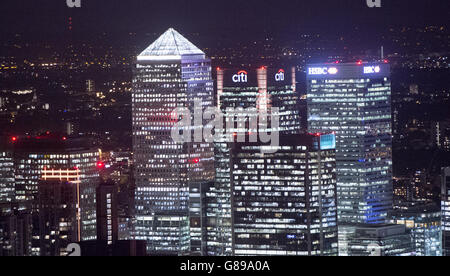 Luftaufnahmen Von Der Stadt, London. Luftaufnahme von Canary Wharf, London Stockfoto