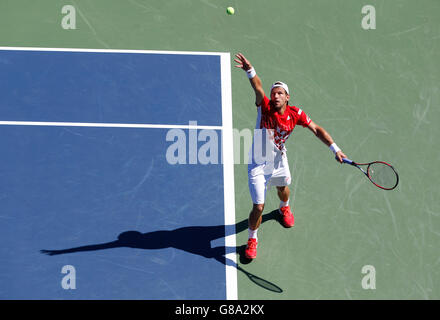 Jürgen Melzer, AUT, während ein Doppel übereinstimmen, ITF Grand-Slam-Tennisturnier US Open 2011, USTA Billie Jean King National Stockfoto