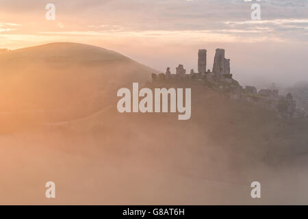 Corfe Castle Morgen Stockfoto