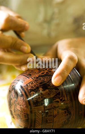 Asien-Myanmar Bagan Lacquerware Workshop in Bagan Myanmar Stockfoto