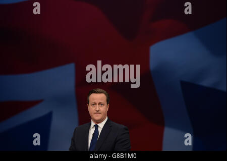 Premierminister David Cameron spricht bei der Konferenz der Konservativen Partei in Manchester Central. Stockfoto