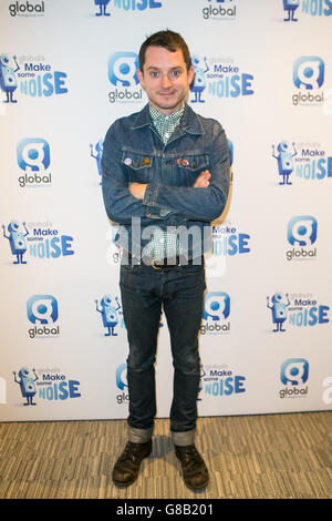 Elijah Wood nimmt an Global's Make Some Noise Charity Day am Global Radio Sender in Leicester Square, London Teil. Stockfoto