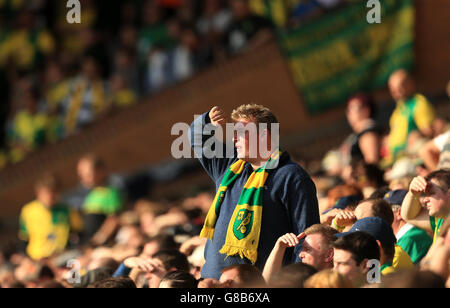 Fußball - Barclays Premier League - Norwich City / Leicester City - Carrow Road. Die Fans von Norwich City stehen während des Spiels der Barclays Premier League in der Carrow Road, Norwich, dejected. Stockfoto