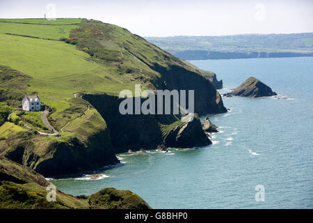 Großbritannien, Wales, Ceredigion, Llangrannog, Lochtyn, Küstenweg in Richtung Stift Rhip und Position Dol y Fran Stockfoto