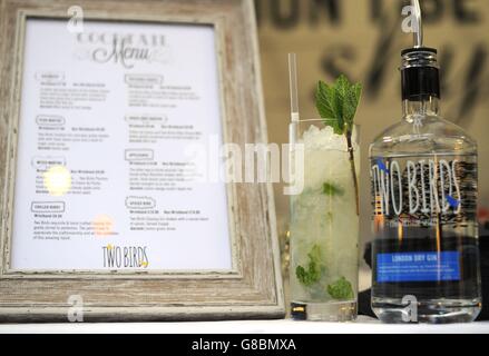 Ein Two Birds Gin Mojito während der Eröffnung der London Cocktail Week auf dem Old Spitalfields Market in London wurde der 1200 Quadratmeter große Markt für eine Woche in ein Cocktaildorf verwandelt. DRÜCKEN SIE VERBANDSFOTO Stockfoto