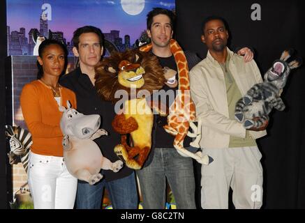 Die Stimmstars des neuen Animationsfilms Madagascar (links-rechts) Jada Pinkett Smith, Ben Stiller, David Schwimmer und Chris Rock. Stockfoto