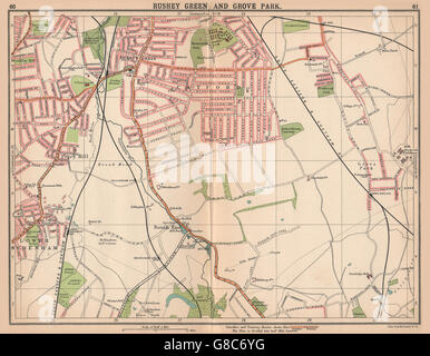 LONDON-SE: Rushey Green Grove Park nstige Sydenham. Bus & Straßenbahn Routen, 1913-Karte Stockfoto