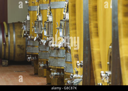 Holzfässer für den italienischen, portugiesischen, französischen Wein. Stockfoto