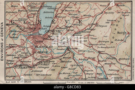 UMGEBUNG VON GENF GENÈVE GENF. Vintage Karte Plan. Schweiz, 1930 Stockfoto