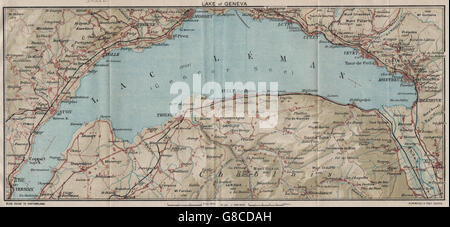 GENFER SEE. Lac Léman. Montreux Lausanne Vevy Nyon. Schweiz, 1930-Karte Stockfoto