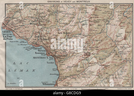 VEVEY & MONTREUX UMGEBUNG. Lac Leman. Den Genfer See. Vintage Karte Schweiz 1930 Stockfoto