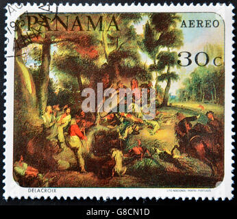 PANAMA - CIRCA 1967: Eine Briefmarke gedruckt in Panama zeigt ein Werk von Delacroix, circa 1967 Stockfoto