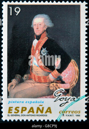 Spanien - CIRCA 1996: Eine Briefmarke gedruckt in Spanien zeigt General Don Antonio Ricardos von Francisco de Goya, ca. 1996 Stockfoto