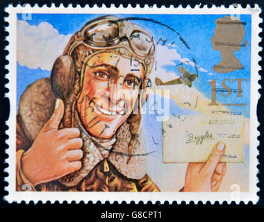 Vereinigtes Königreich - CIRCA 1994: Eine Briefmarke gedruckt in Großbritannien zeigt der Comic-Held, Biggles, circa 1994 Stockfoto