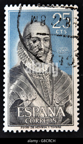 Spanien - ca. 1966: Eine Briefmarke gedruckt in Spanien zeigt Alvaro de Bazan, ca. 1996 Stockfoto