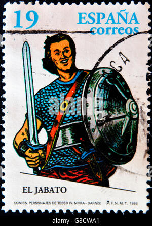 Spanien - CIRCA 1996: Eine Briefmarke gedruckt in Spanien zeigt die Jabato, Comic-Figur, ca. 1996 Stockfoto