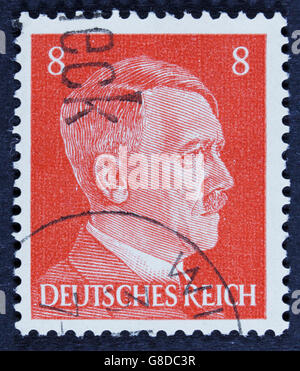 Deutschland - ca. 1941: ein Stempel im nationalsozialistischen Deutschland bedruckt zeigt Porträt von Adolf Hitler, Serie, ca. 1941 Stockfoto