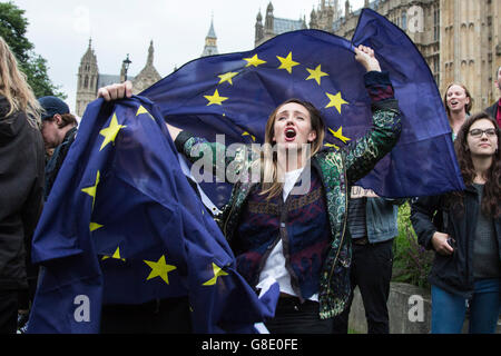 London, UK. 28. Juni 2016. Nach einem Protest der Londoner Trafalgar Square, Tausende von Demonstranten versammeln sich im Pressezentrum bei den Houses of Parliament. Bildnachweis: Lebendige Bilder/Alamy Live-Nachrichten Stockfoto