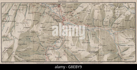 KLOSTERS & UMGEBUNG. Klosters Dorf. Vintage Karte Plan. Schweiz, 1930 Stockfoto