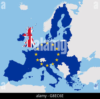 Brexit UK und EU Karte Flaggen Europa Stockfoto