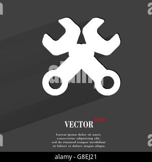 Schraubenschlüssel. Werkzeug für die Arbeit. Flache moderne Web-Taste mit langen Schatten und Platz für Ihren Text. Vektor. EPS10 Stock Vektor