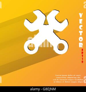 Schraubenschlüssel. Werkzeug für die Arbeit. Flache moderne Web-Taste mit langen Schatten und Platz für Ihren Text. Vektor. EPS10 Stock Vektor