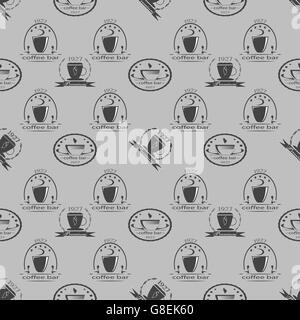 Satz von Vintage Kaffee unter dem Motto monochrome Etiketten. Nahtlose Muster. Vektor-illustration Stock Vektor