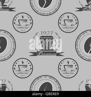 Satz von Vintage Kaffee unter dem Motto monochrome Etiketten. Nahtlose Muster. Vektor-illustration Stock Vektor
