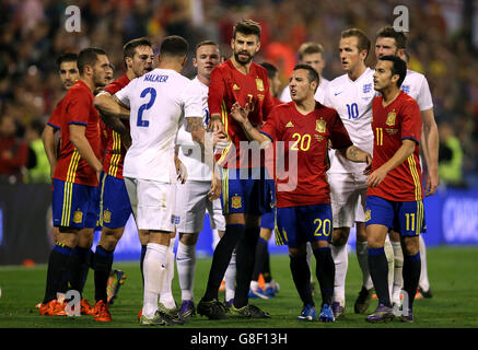 Spanien - England - Internationale Freundschaft - Rico Perez Stadium. Die Stimmung zwischen den beiden Seiten während eines internationalen Freundschaftstreits im Rico Perez Stadium, Alicante. Stockfoto