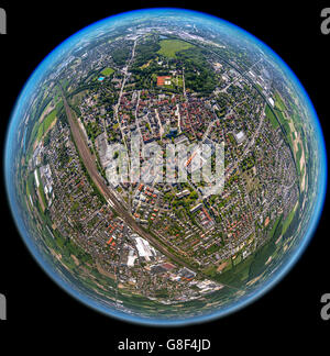 Luftbild, fisheye Bild, Fisheye, Überblick über die Innenstadt von Rheda, Rheda-Wiedenbrück, Ost-Westfalen, Nordrhein-Westfalen, Stockfoto