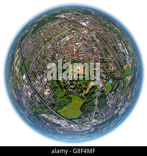 Luftbild, fisheye Bild, Fisheye, Überblick über die Innenstadt von Rheda, Rheda-Wiedenbrück, Ost-Westfalen, Nordrhein-Westfalen, Stockfoto